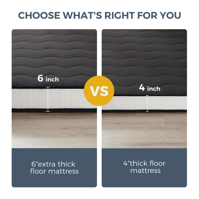 MAXYOYO Padded Japanese Floor Mattress - Black Foldable Roll Up Futon for Bedroom, Guest Room & Travel | Comfortable Floor Sleeping Mat for Adults & Kids