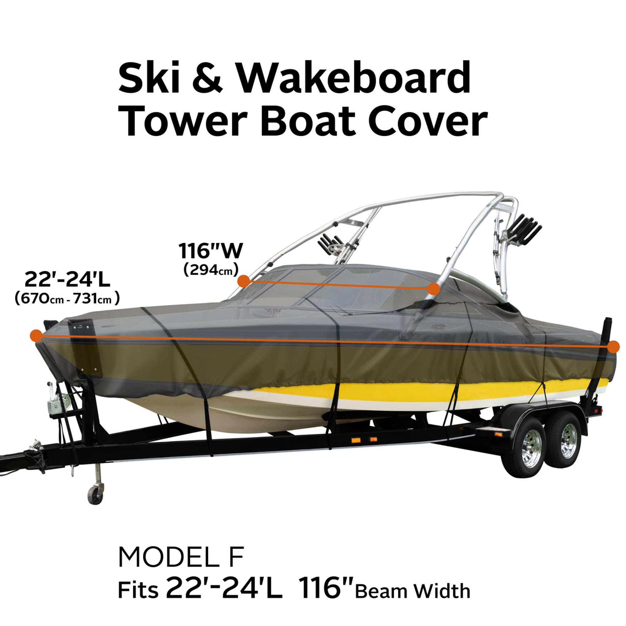 Heavy-Duty StormPro Ski & Wakeboard Tower Boat Cover - Fits 22-24 ft Boats, 116 in Beam Width - Waterproof Protection for Outdoor Storage & Marine Use
