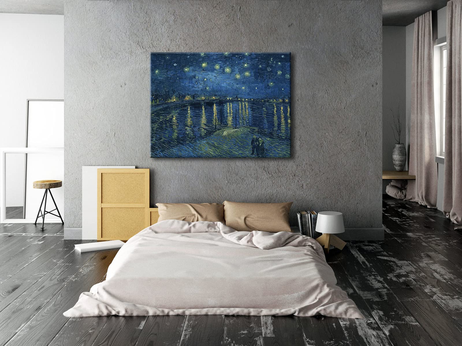 Van Gogh Starry Night Over the Rhone Canvas Print - Extra Large Giclee Wall Art Reproduction, Modern Wrapped Gallery Seascape Painting for Bedroom & Home Decor - Perfect for Living Room, Office & Gift Giving