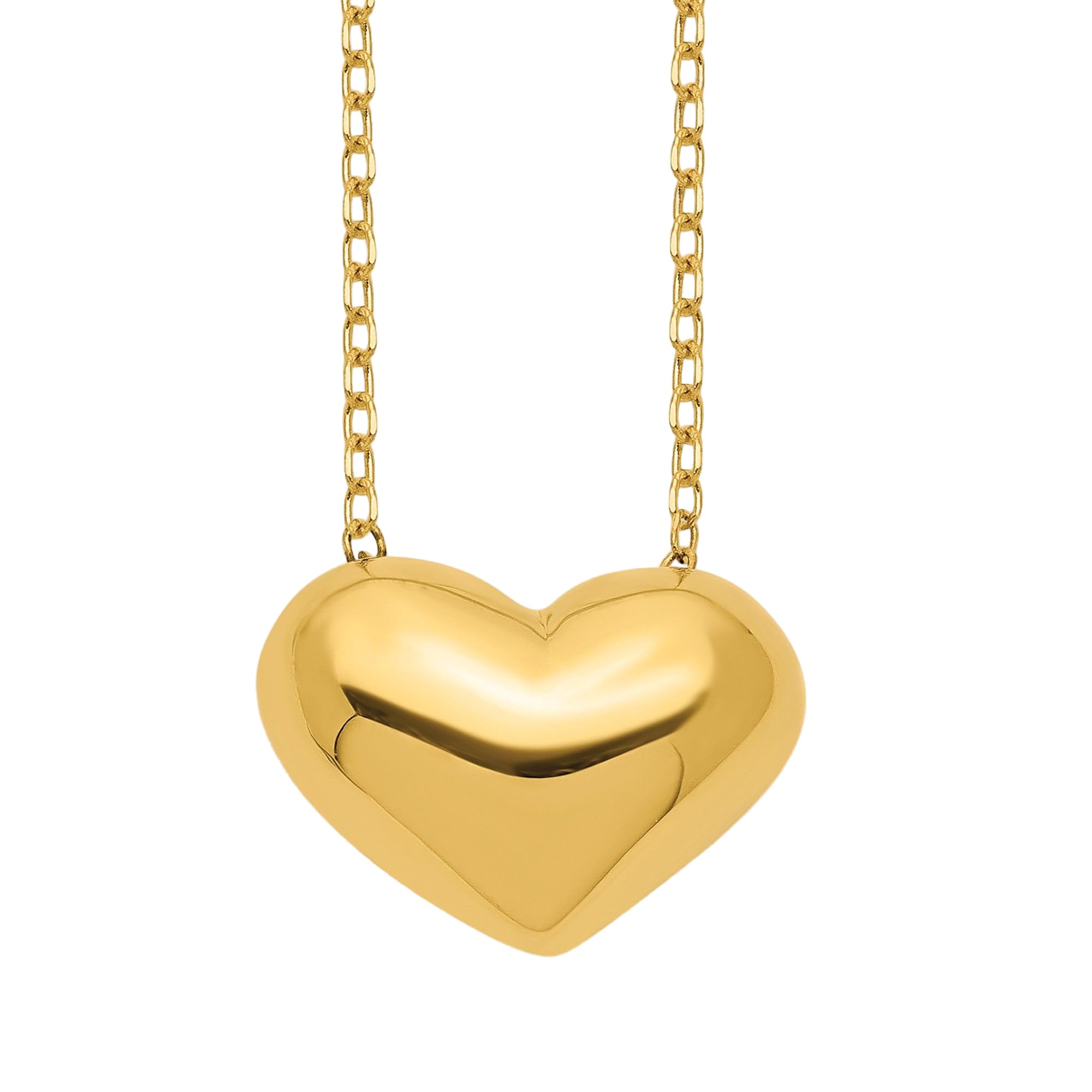 14K Solid Yellow Gold Heart Pendant Necklace for Women - 18 Inch Love & Friendship Charm Chain - Perfect for Valentine's Day, Anniversary Gifts, and Everyday Elegance