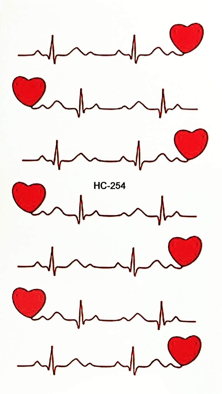 PARITA Small Temporary Tattoo Stickers - 3 Pack Red Heart Pulse Line Cartoon Waterproof Fake Tattoos for Arms, Legs, Shoulder or Back | Festival Body Art, Fashion Accessories for Parties, Concerts & Summer Beach