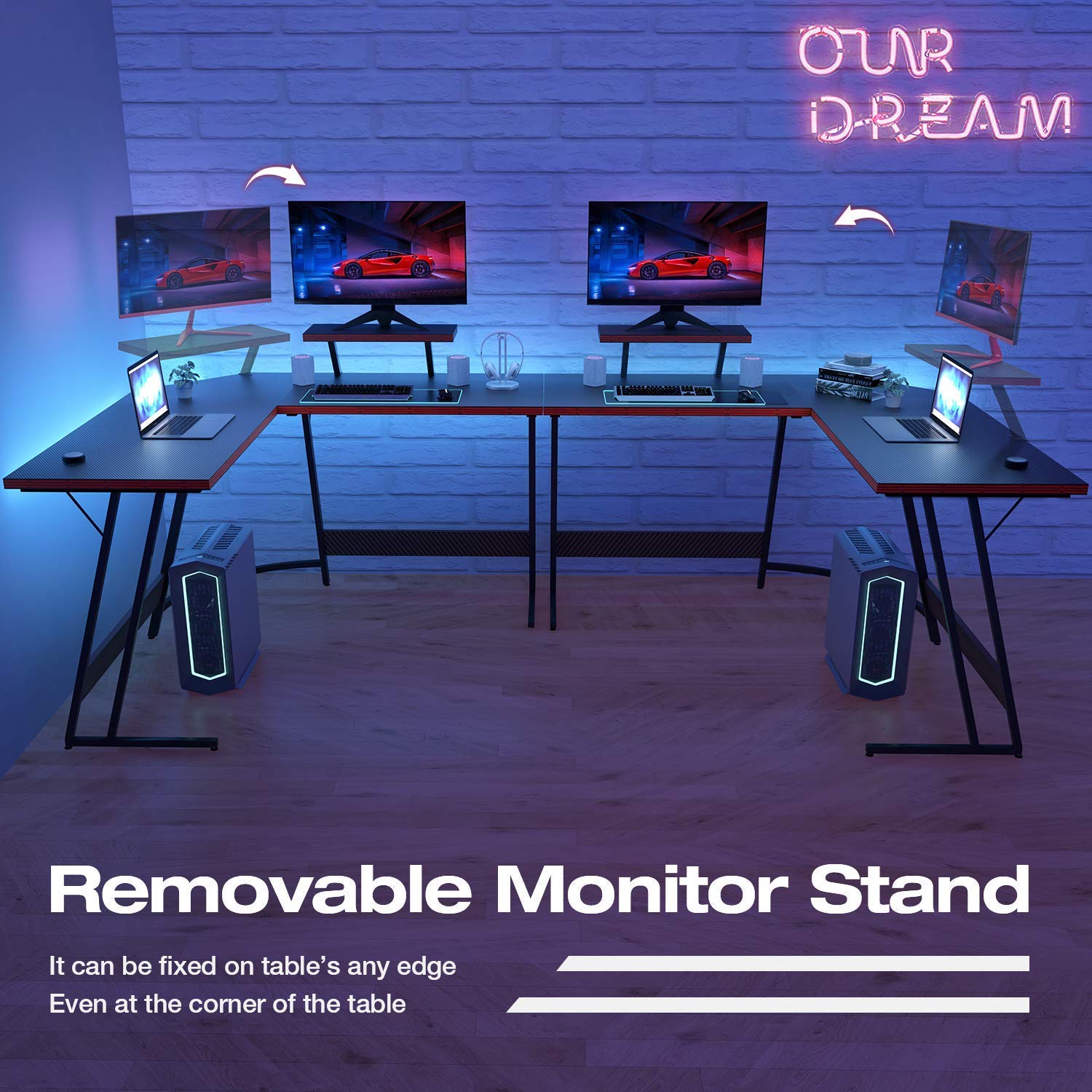 Homall 51 Inch L-Shaped Gaming Desk - Black Corner Computer Desk with Large Monitor Stand | Ergonomic PC Gaming & Home Office Workstation for Writing, Studying & Multi-Monitor Setup