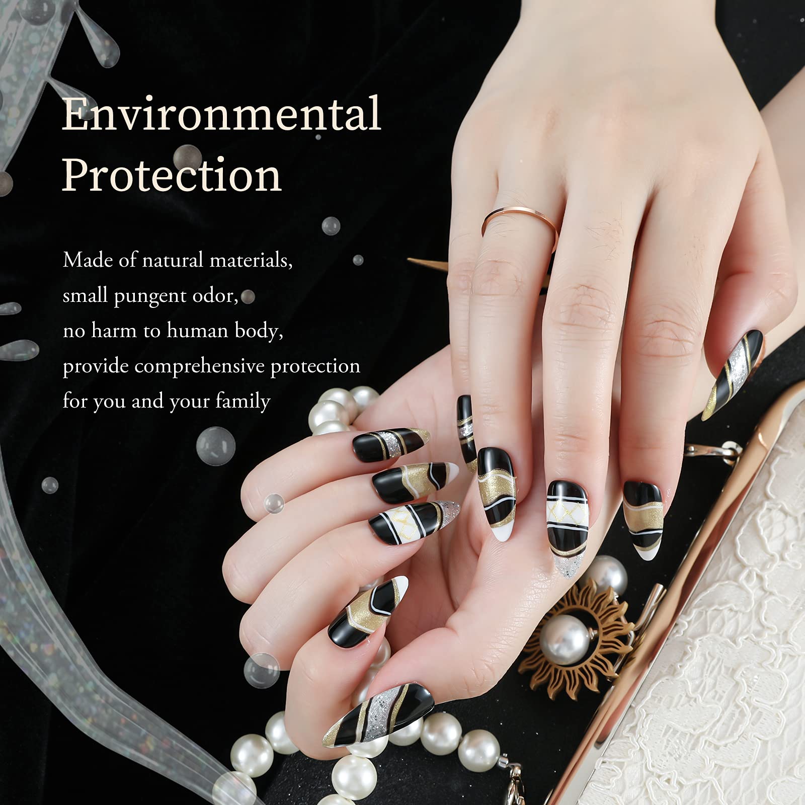 Aokitec Gel Nail Polish Set - 2PC 7.5ML Glitter Gold & Silver Soak Off UV LED Gel Polish for French Manicure | DIY Nail Art Design for Home Salon & Professional Use | Perfect for Parties, Weddings & Special Occasions