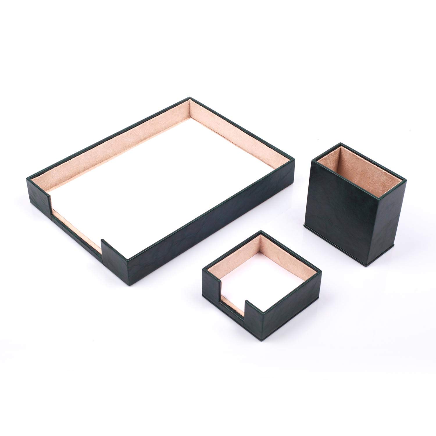 Premium Bonded Leather Desk Organizer Set - 10-Piece Office Desk Accessories with Document Tray | Green Leather Desk Supplies for Home & Office Organization | Perfect for Professionals, Students & Remote Workers