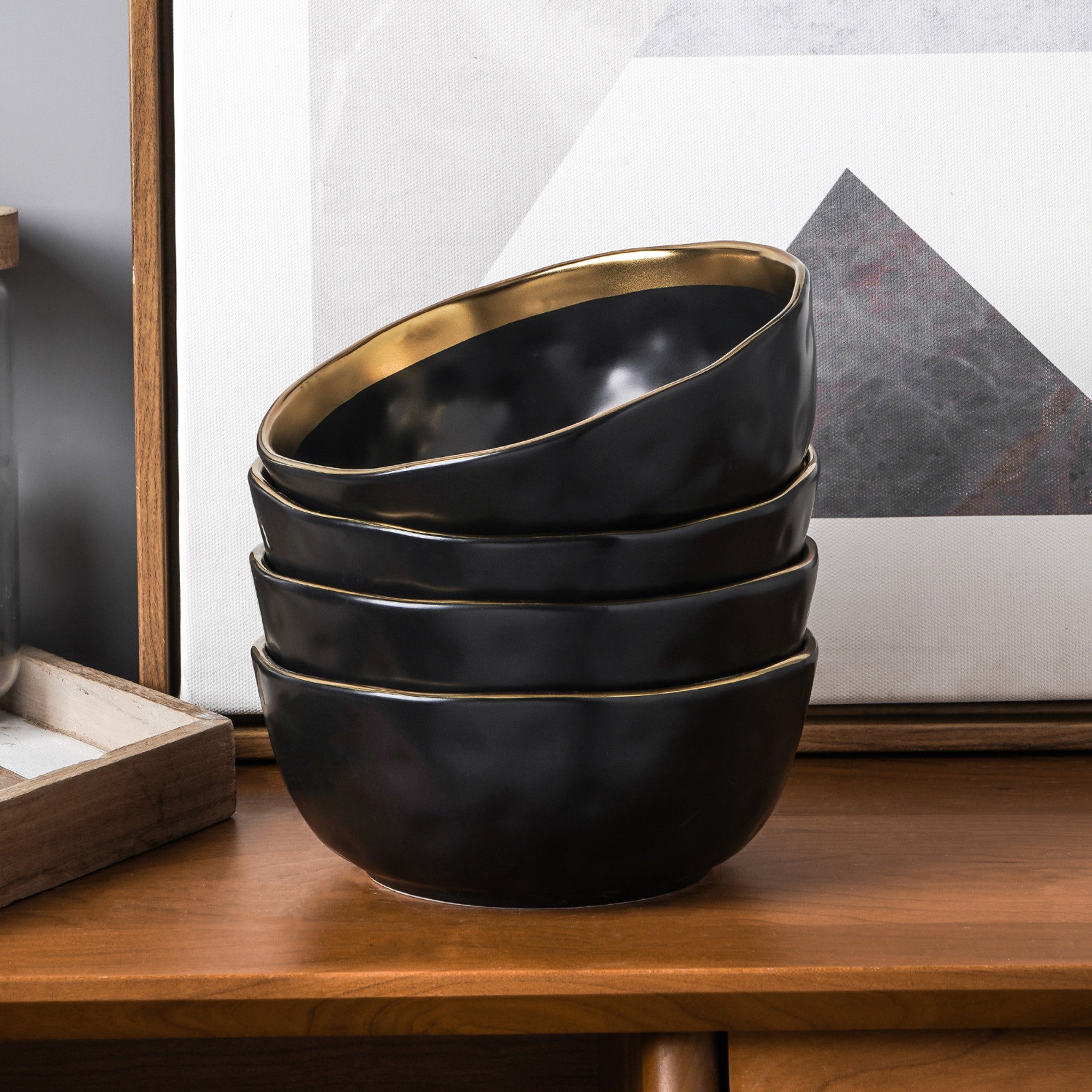 Premium Black Florian Porcelain Bowl - Elegant Dining & Serving Dish for Soup, Salad, Dessert & Home Decor