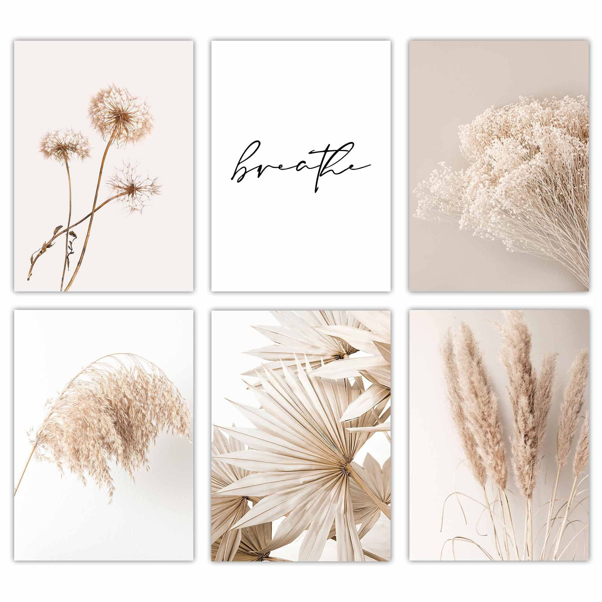 Set of 6 Nature Wall Decor Prints - 8x10in Botanical Wall Art in Beige & Sage Green | Aesthetic Room Decor for Bedroom & Living Room | Unframed Botanical Posters for Home, Office & Nursery Decor