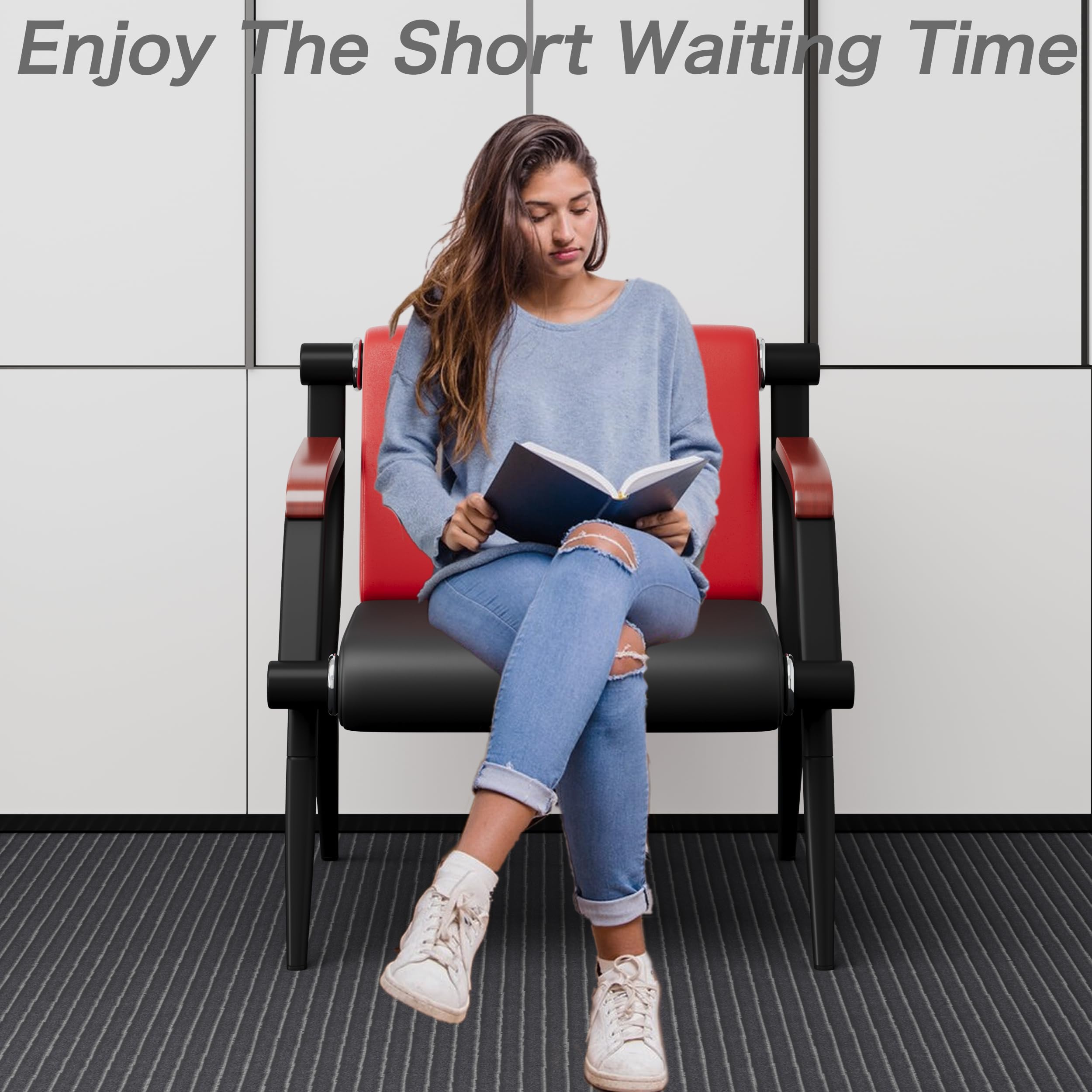Premium Waiting Room Chairs - Leather Reception Chairs with Arms for Office, Clinic, Airport, Hospital, Barber Salon & Bank | Comfortable Seating Solution in Red & Black | Perfect for Professional Spaces & High-Traffic Areas