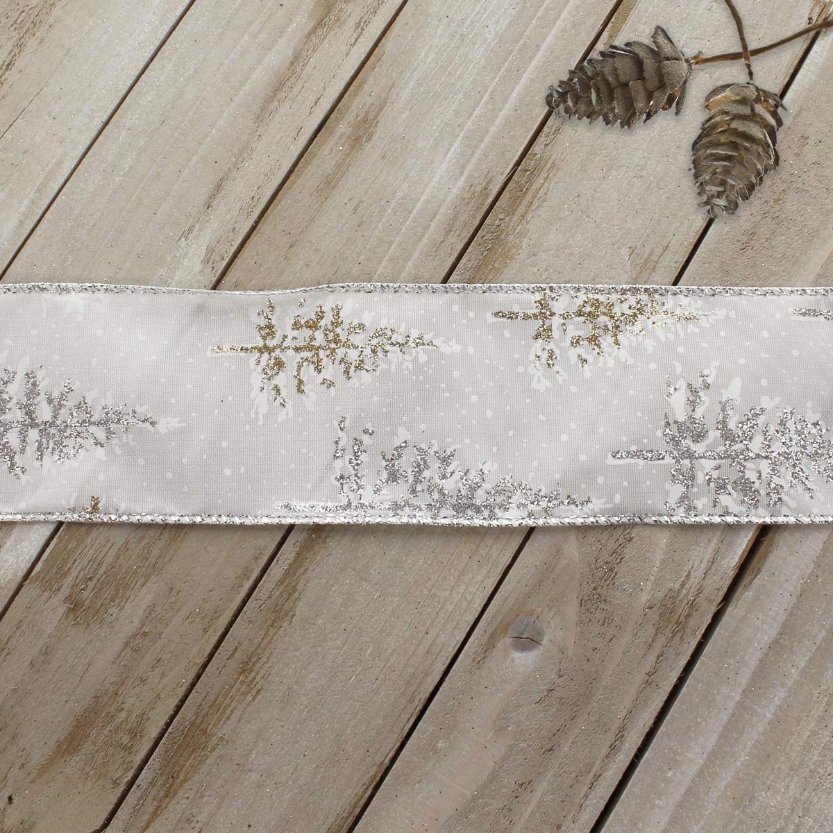 2.5 Inch x 25 Yards Silver Gold Glitter Christmas Wired Ribbon for Tree Decorations, Gift Wrapping & Holiday Crafts - Premium Quality Decorative Ribbon