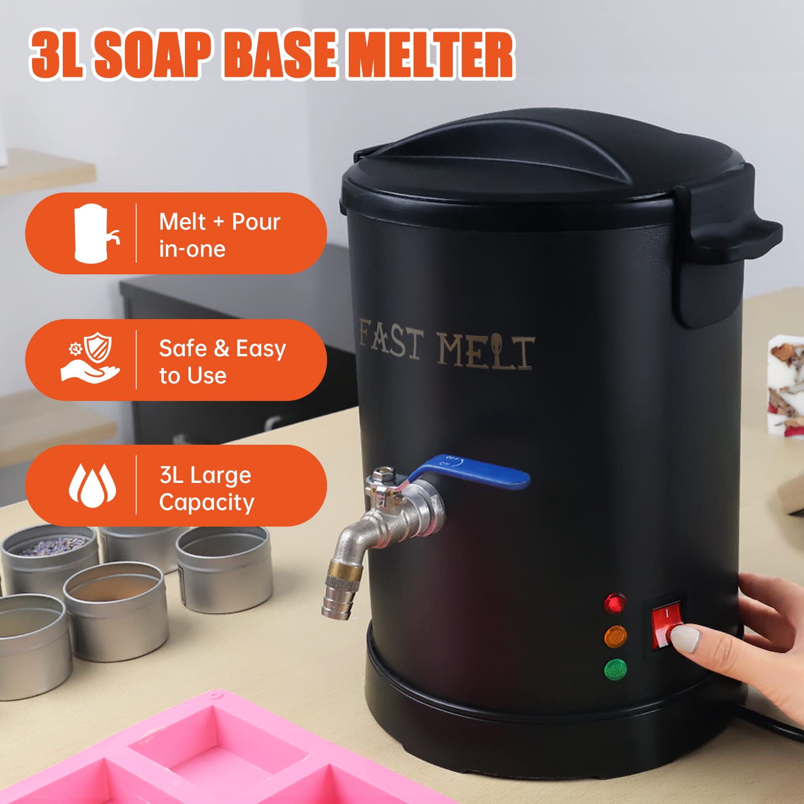 6Lbs Fast Melt Soap Base Melter with Temperature Control - DIY Soap Making Kit for Homemade Business, Quick Pour Spout & Easy Clean | Perfect for Crafters, Small Businesses & Handmade Soap Production