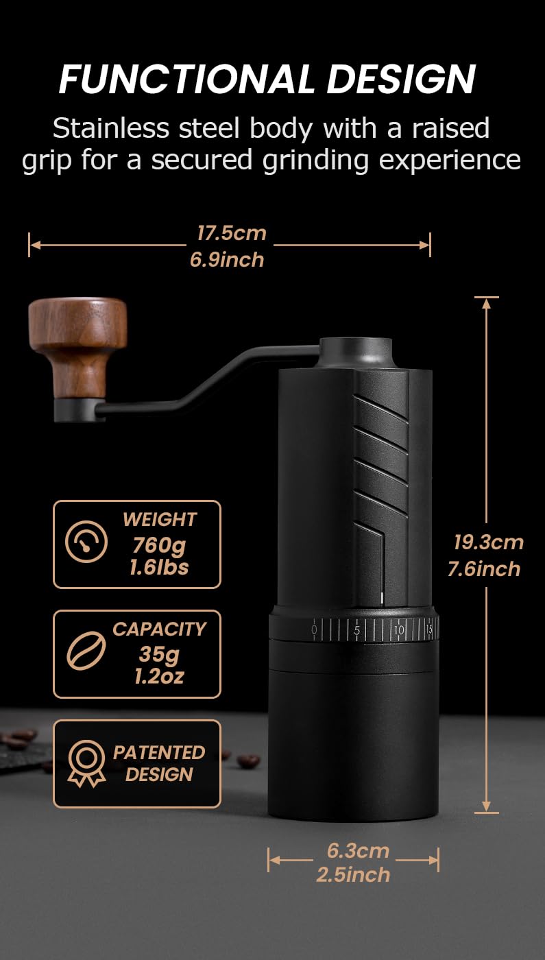 Premium Vevok Chef O20 Manual Coffee Grinder - 20 Adjustable Grind Settings, 35g Capacity, Titanium-Coated Stainless Steel Conical Burr, Portable with Travel Case & Cleaning Kit - Perfect for Home, Office, Camping & Travel Coffee Brewing