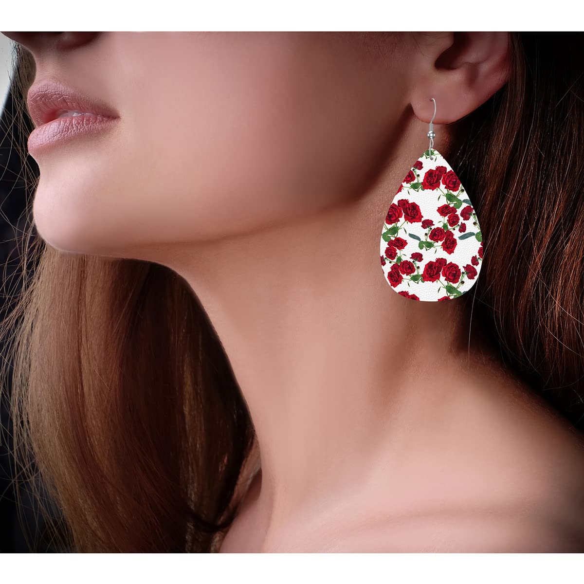 Zokola Rose Flower Dangle Earrings for Women - Lightweight Leather Teardrop Leaf Earrings with Red Rose & Daisy Bouquet Design | Perfect for Teens, Friends, Gifts, Parties & Everyday Wear