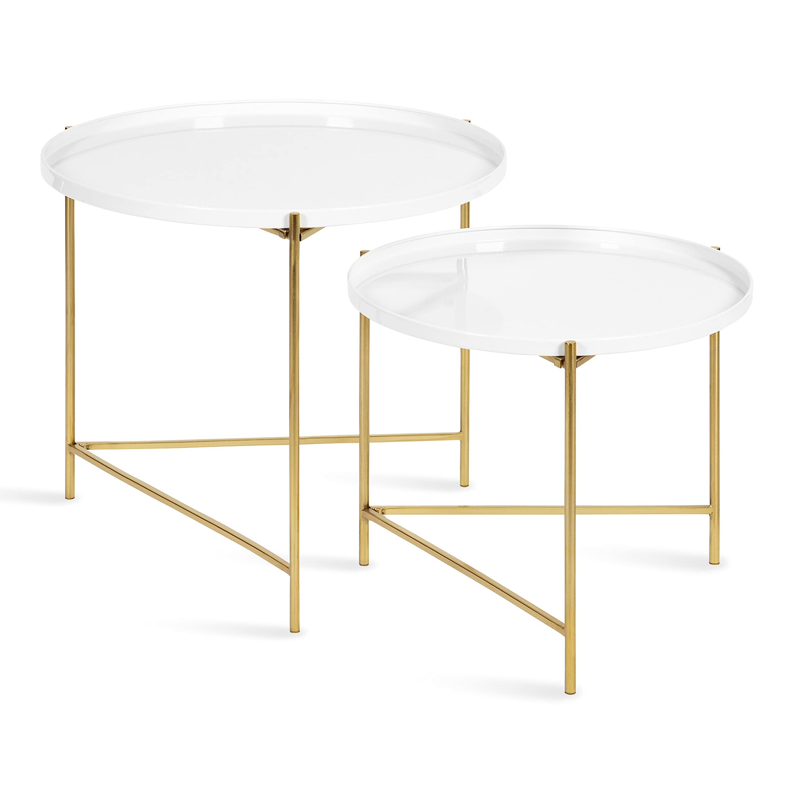 Kate and Laurel Ulani Modern Nesting Coffee Table Set of 2 - White & Gold Glam Storage Display Tables for Living Room, Lounge & Home Decor