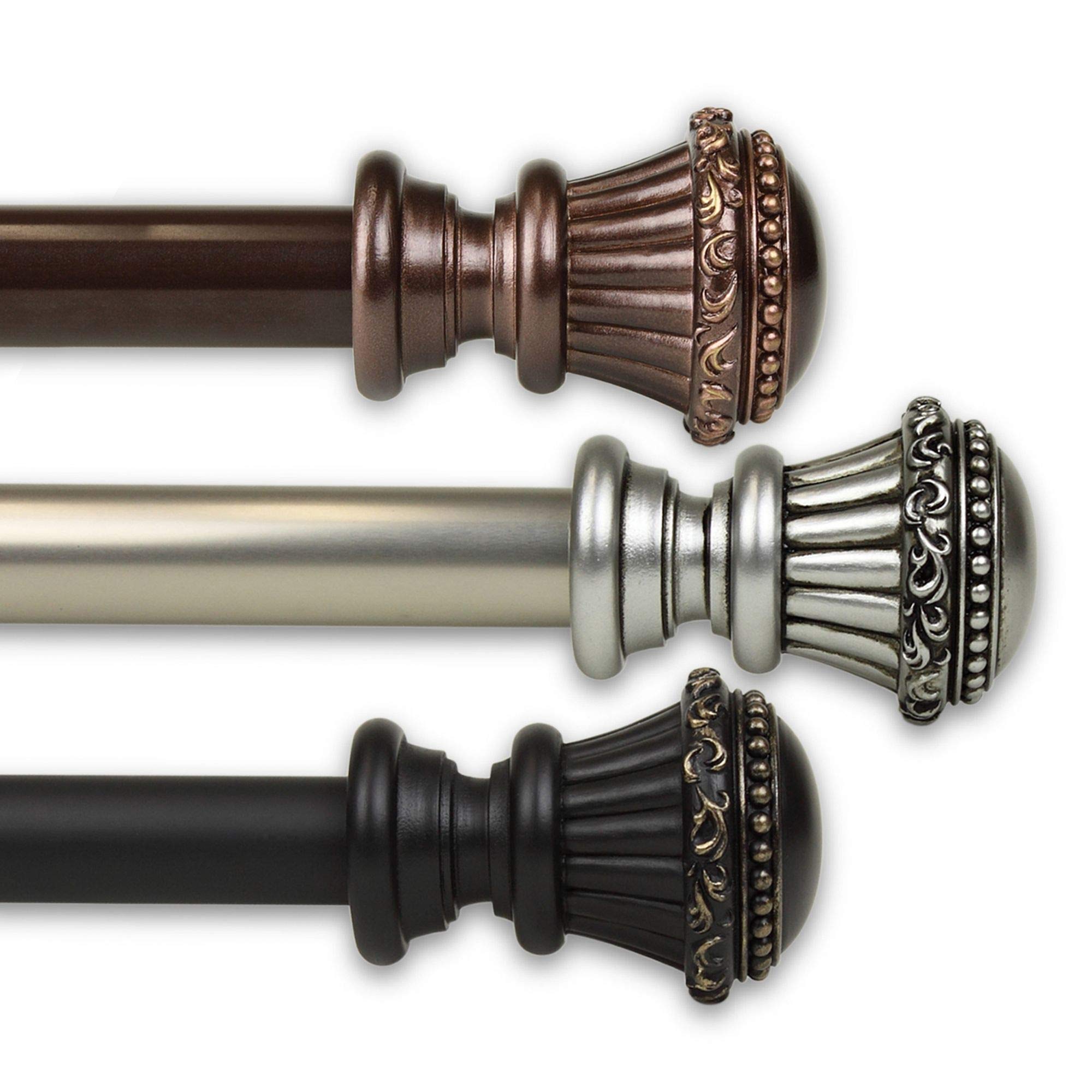 126-Inch Bronze Double Curtain Rod with Striped Knobs - Modern Home Decor for Living Room & Bedroom Windows - Durable & Stylish Window Treatment Solution