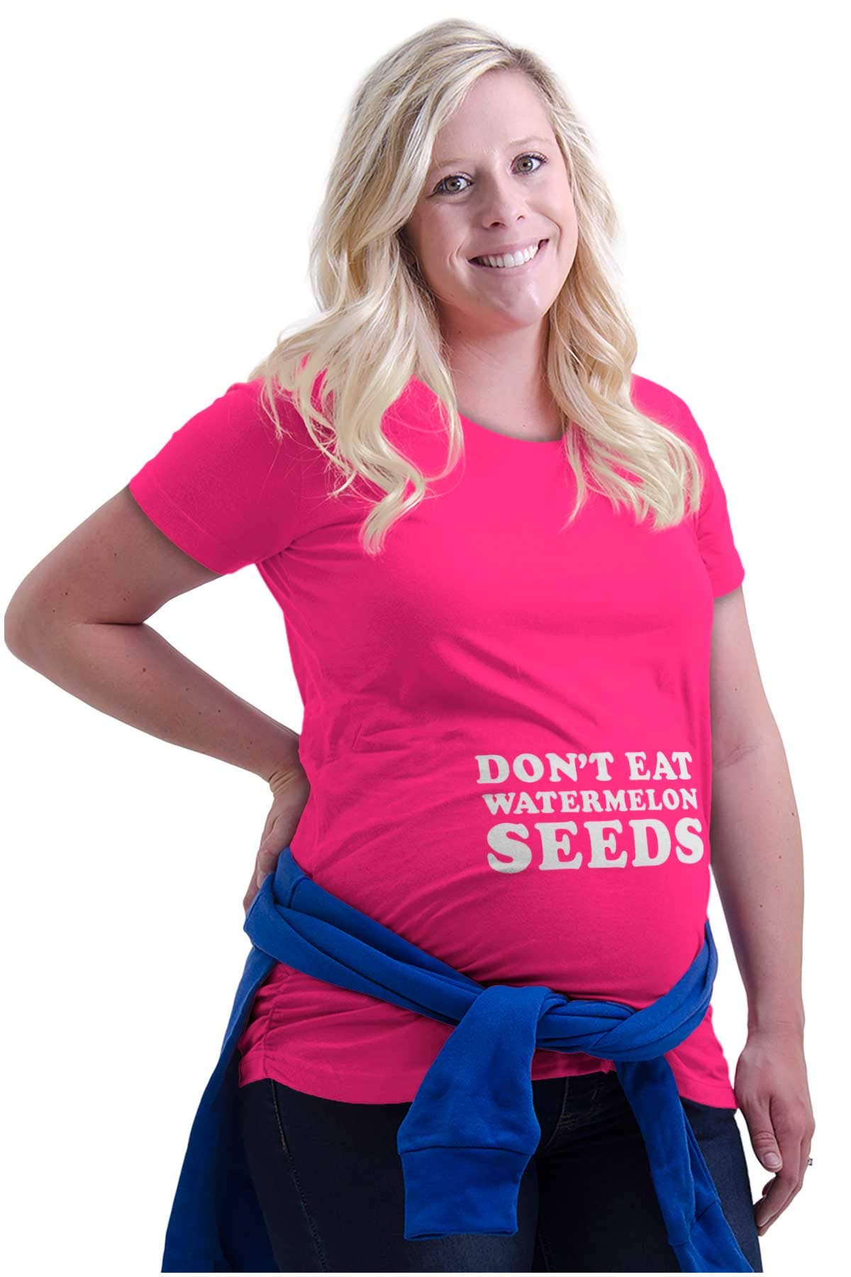 Brisco Brands Women's Maternity T-Shirt - Funny 'Don't Eat Watermelon Seeds' Pregnancy Tee for Expecting Moms | Comfortable Cotton Shirt for Baby Showers, Maternity Photos & Casual Wear