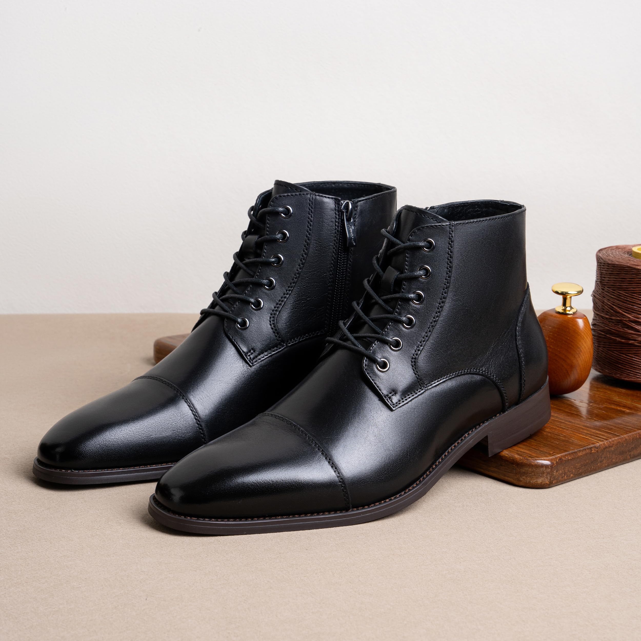 Jousen Men's Leather Dress Boots - Cap Toe Fashion Boots for Men | Stylish & Comfortable for Work, Casual & Formal Occasions