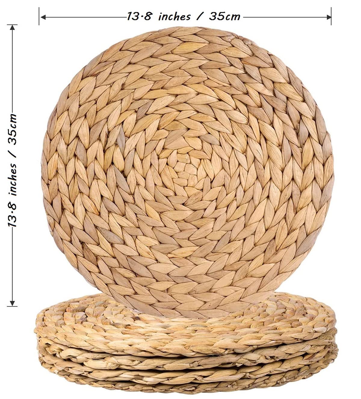 2 Pack Natural Wicker Braided Placemats - 13.5 Inch Round Woven Rattan Table Mats for Dining, Rustic Water Hyacinth Straw Chargers | Perfect for Farmhouse, Boho, and Coastal Home Decor