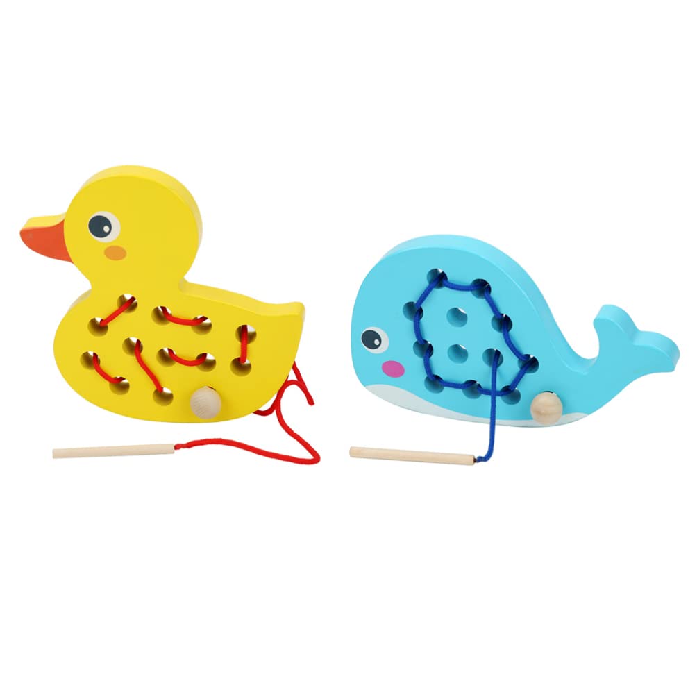 Wooden Lacing Toys for Toddlers - 2PCS Duck & Whale Threading Toys, Fine Motor Skills Learning Toys for Kids Ages 3-5 | Early Educational Montessori Toys for Preschool Classroom & Home Playtime