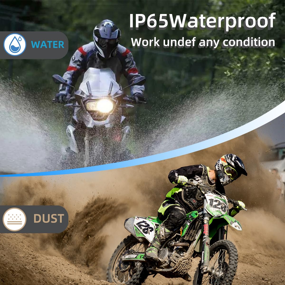 Motorcycle Helmet Bluetooth 5.0 with 8-Person Group Intercom, 6 Color Options, FM Radio, IPX67 Waterproof & DSP/CVC Noise Cancellation - Compatible with Snowmobile, ATV, Dirt Bike Riding | Perfect for Group Rides, Off-Road Adventures & Long-Distance Touring