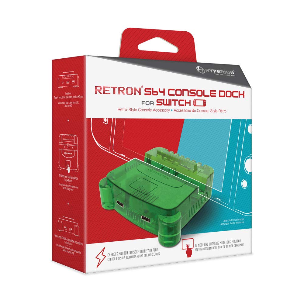 RetroN S64 Console Dock for Nintendo Switch - Lime Green Retro Gaming Adapter | Perfect for Classic N64 Games on Switch & Multiplayer Setup