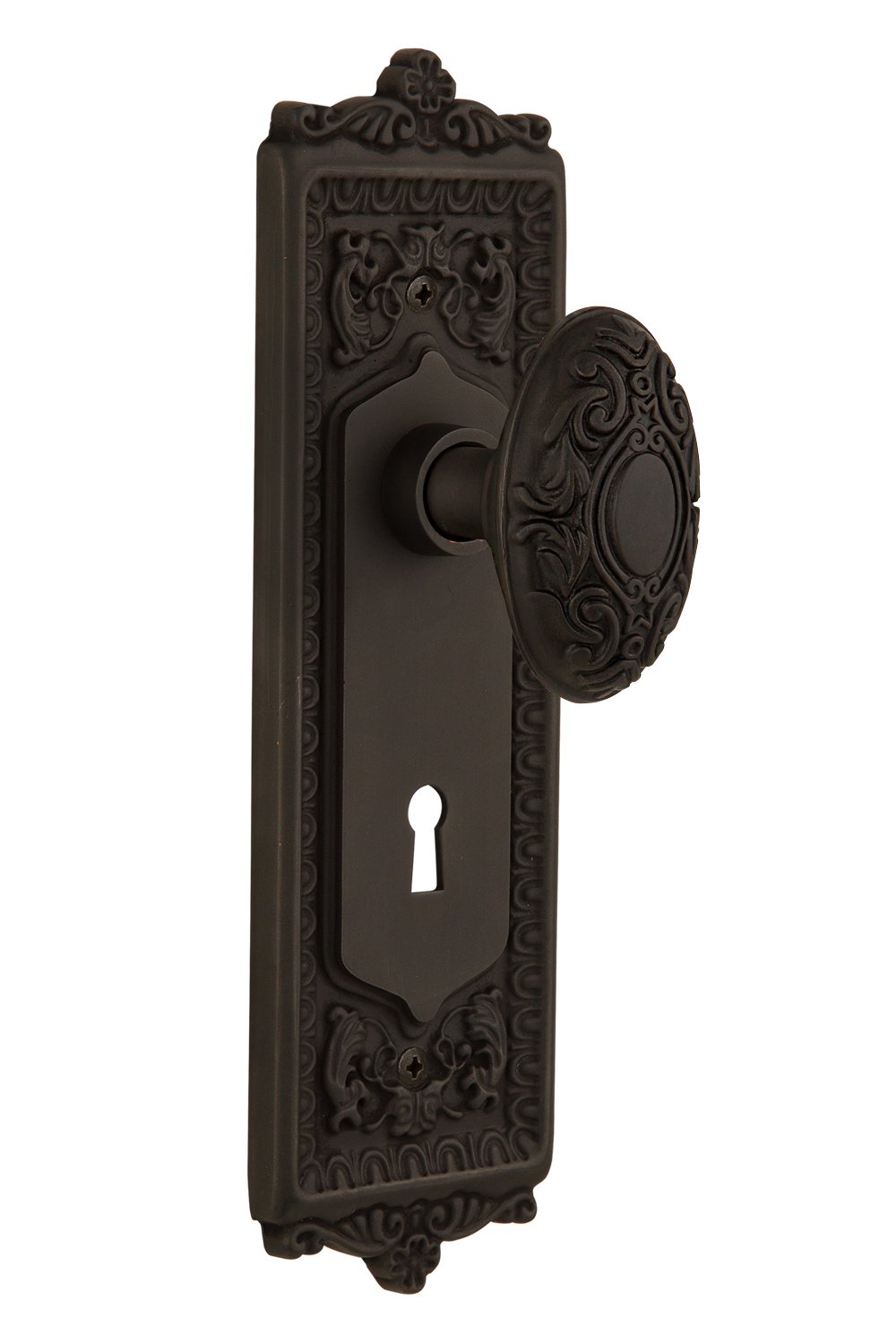 Nostalgic Warehouse Egg & Dart Victorian Keyhole Knob - Oil Rubbed Bronze Double Dummy Plate - Perfect for Cabinet Doors, Drawers & Vintage Home Decor