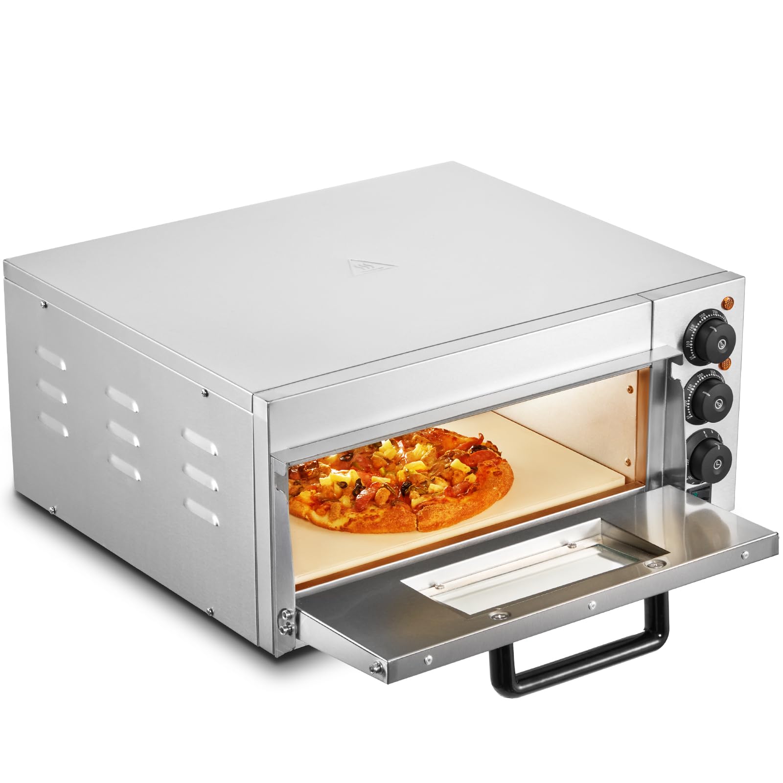 VEVOR 16-inch Electric Pizza Oven Countertop, 1700W Commercial Pizza Maker with Adjustable Temperature & Timer, 360° Uniform Baking for Restaurants, Pizzerias and Home Kitchens - Perfect for Parties, Catering & Family Pizza Nights (ETL Certified)