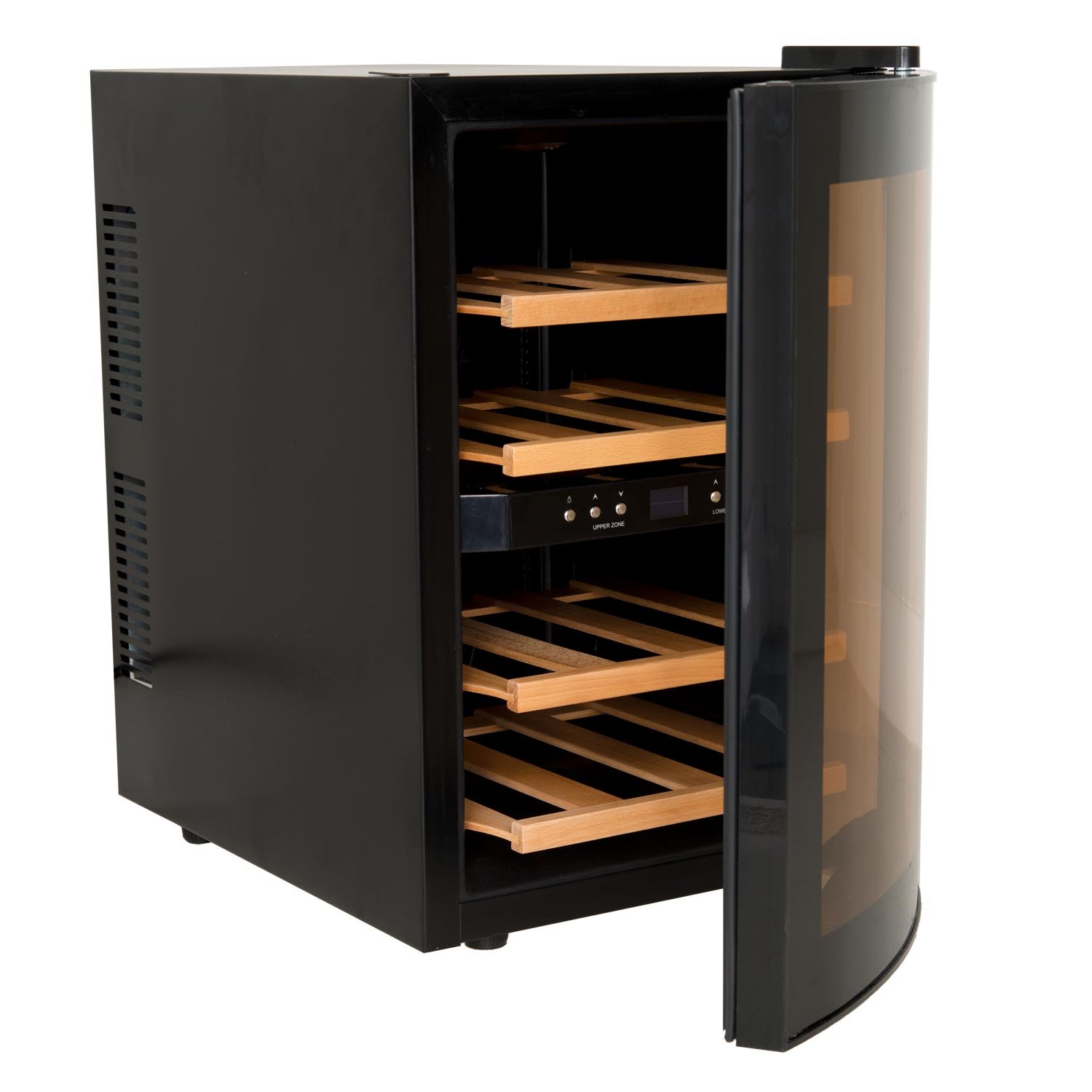 H.Koenig AGE12WV 12-Bottle Wine Cooler with Dual Temperature Zones (8-18°C) - 34L Capacity, 4 Adjustable Shelves, Ultra-Quiet 74dB Operation - Perfect for Home Bars, Restaurants & Wine Cellars
