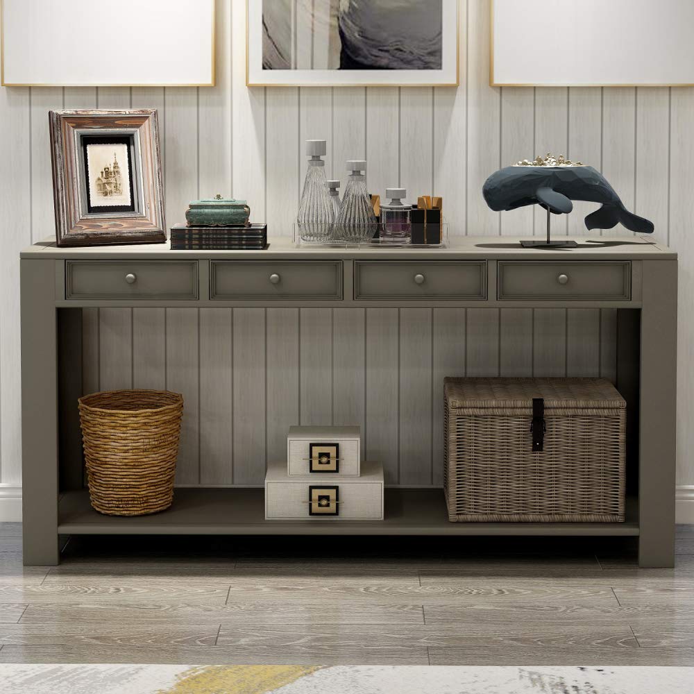 Zebery TREXM Console Table with Storage Drawers - Entryway, Hallway & Living Room Furniture (Gray)