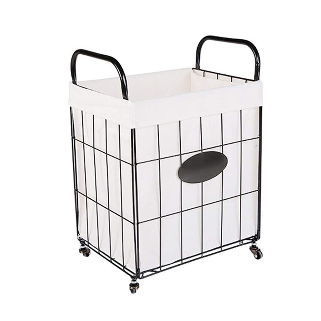 Collapsible Laundry Basket with Wheels & Handles - Foldable Dirty Clothes Hamper for Home, Bathroom, Bedroom - Removable Washable Cotton Linen Lining - Space Saving Storage Organizer for Laundry Room & Dorm