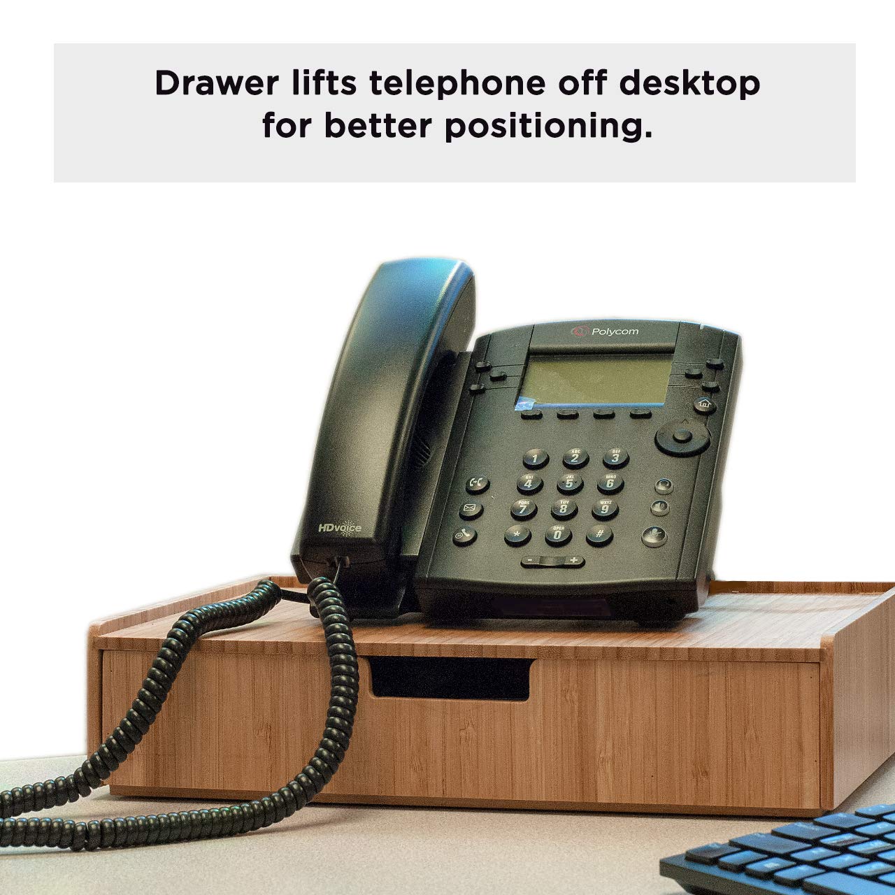 MobileVision Bamboo Phone Stand with Drawer - Stackable Office Organizer for Pens, Pencils, Scissors, Notepads & Business Cards - Perfect Desk Accessory for Home & Office Workspace Organization