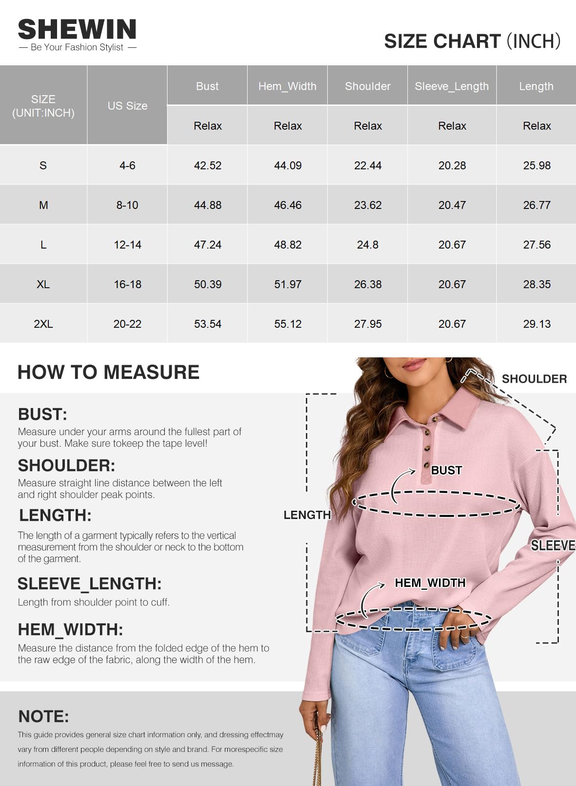 **SHEWIN Women's Casual Waffle Knit Polo Shirt - Long Sleeve V-Neck Collared Button-Up Tunic Top for Work, Office & Everyday Wear**