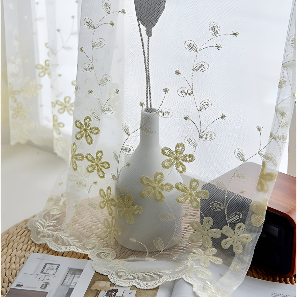 Tiana Airy Lace Grommet Sheer Custom Embroidered Curtains for Living Room & Bedroom - Elegant Window Treatment for Home Decor