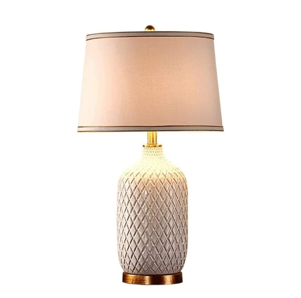 Modern Nordic LED Table Lamp with Fabric Lampshade - Bedside Nightstand Lamp for Bedroom, Living Room, Office - E27 Base with Push Button Switch - Warm White Lighting for Reading & Relaxation