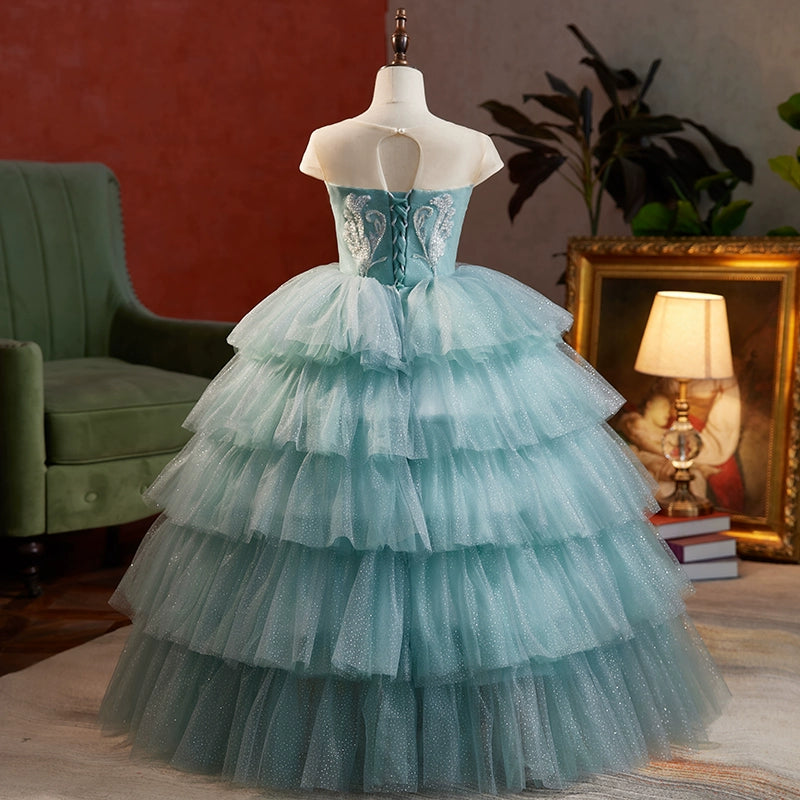 Royal Blue Tulle Flower Girl Dress with Scoop Neckline - Elegant Floor-Length Princess Gown for Weddings, Pageants & Special Occasions