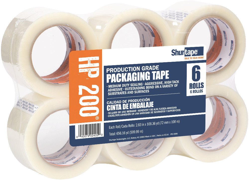 Shurtape HP 200 Industrial Strength Hot Melt Packaging Tape - 72mm x 100m Clear Adhesive Tape (6 Rolls) - Ideal for Shipping Boxes, Moving & Warehouse Packaging