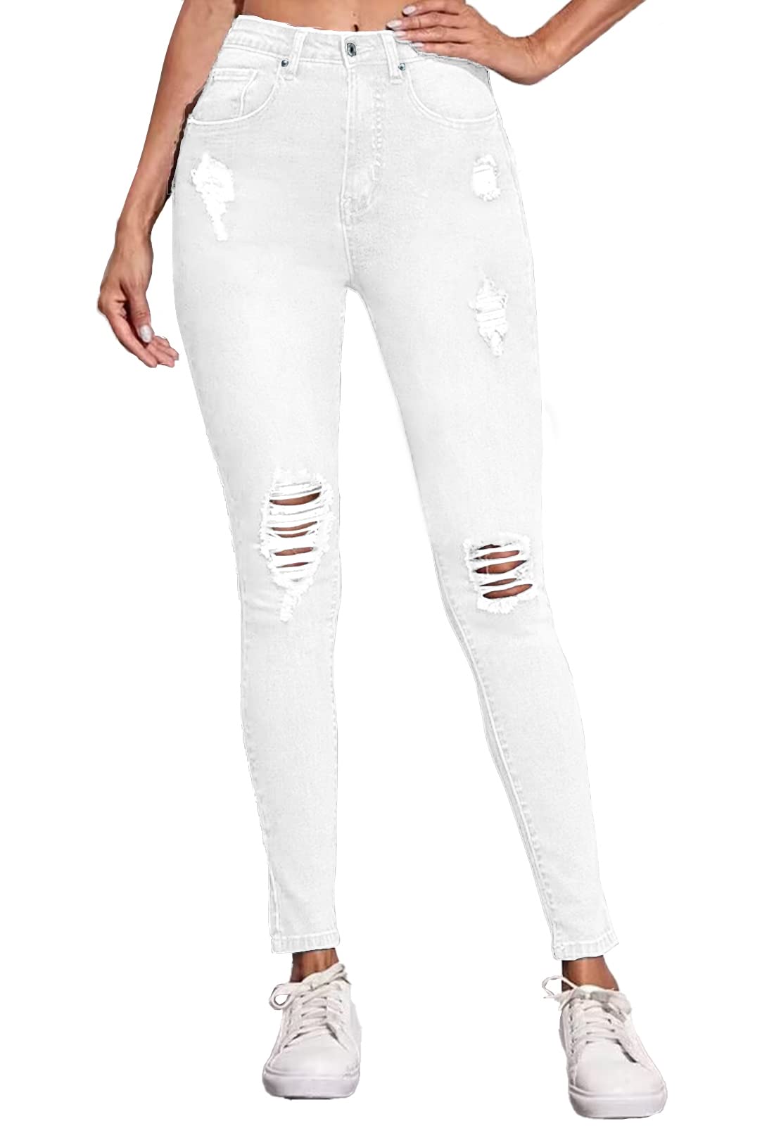 Metietila Women's Ripped Mid Rise Stretch Skinny Jeans - Distressed Denim Pants for Casual Wear & Street Style Fashion