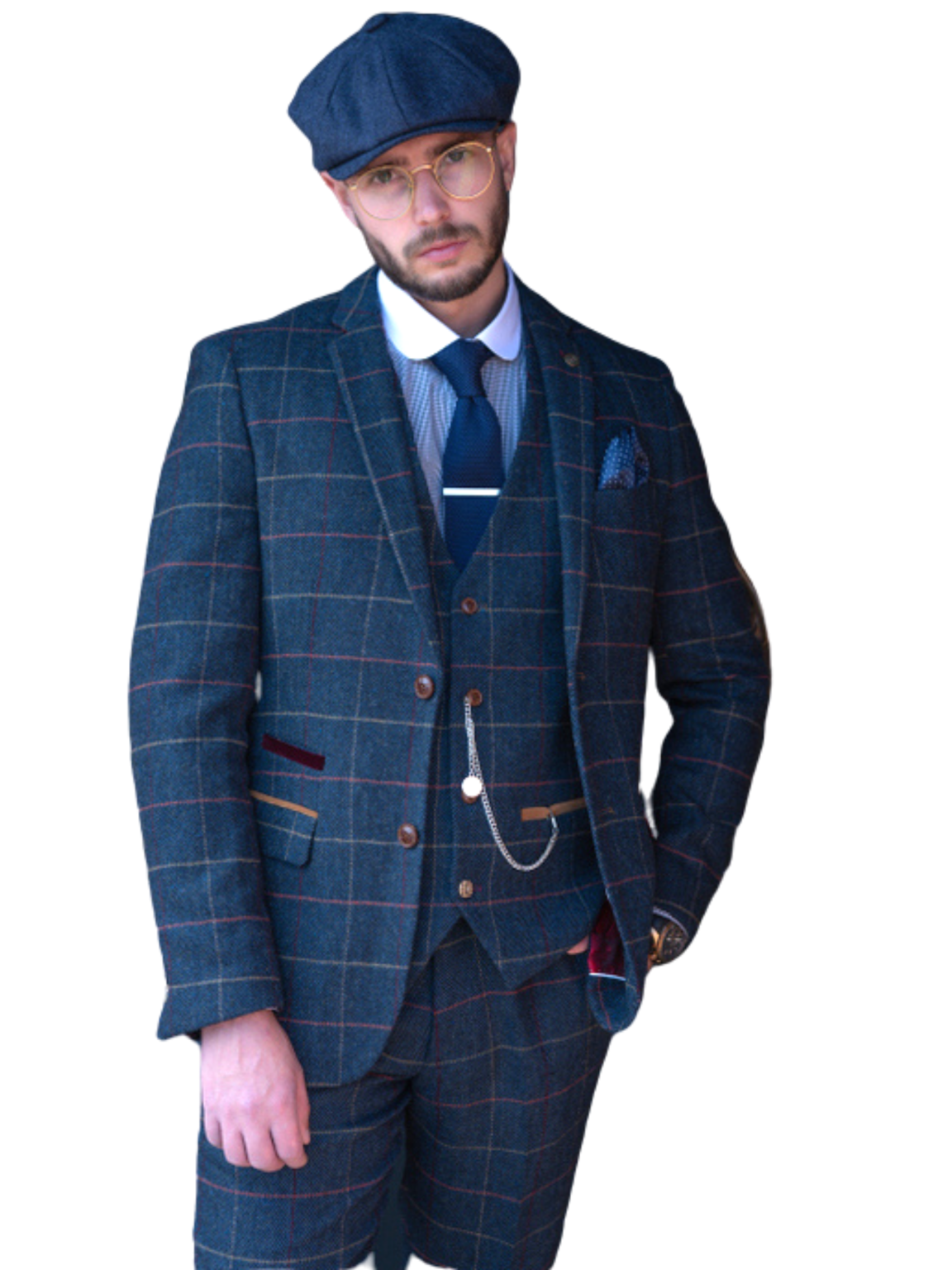 Marc Darcy Eton Navy Blue Tweed Check 3-Piece Suit for Men | Classic British Style Formal Wear | Perfect for Weddings, Business Meetings & Special Occasions