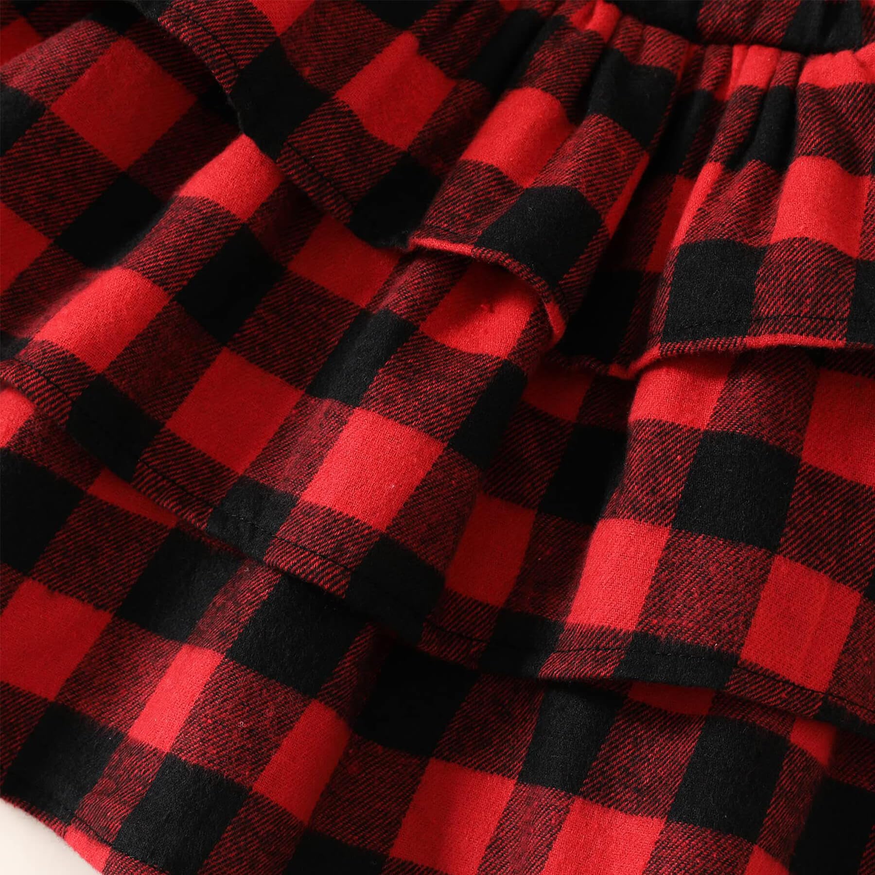 QURYPOMO Toddler Baby Girl Christmas Dress - Long Sleeve Red Plaid Suspender Skirt Set | Holiday Outfit for Infants & Toddlers | Perfect for Xmas Photos, Parties & Family Gatherings