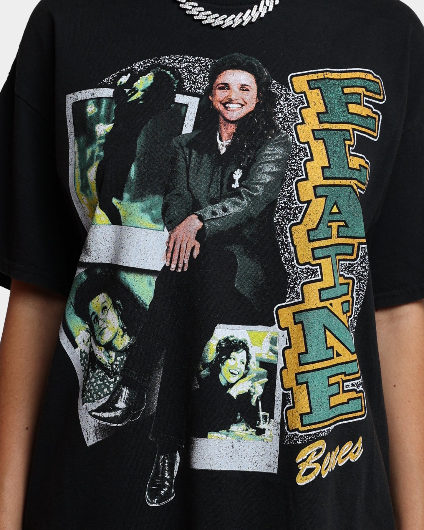 Vintage Seinfeld Elaine T-Shirt - Washed Black Retro TV Show Tee for Fans - Perfect for Casual Wear, Cosplay, and Gift Giving