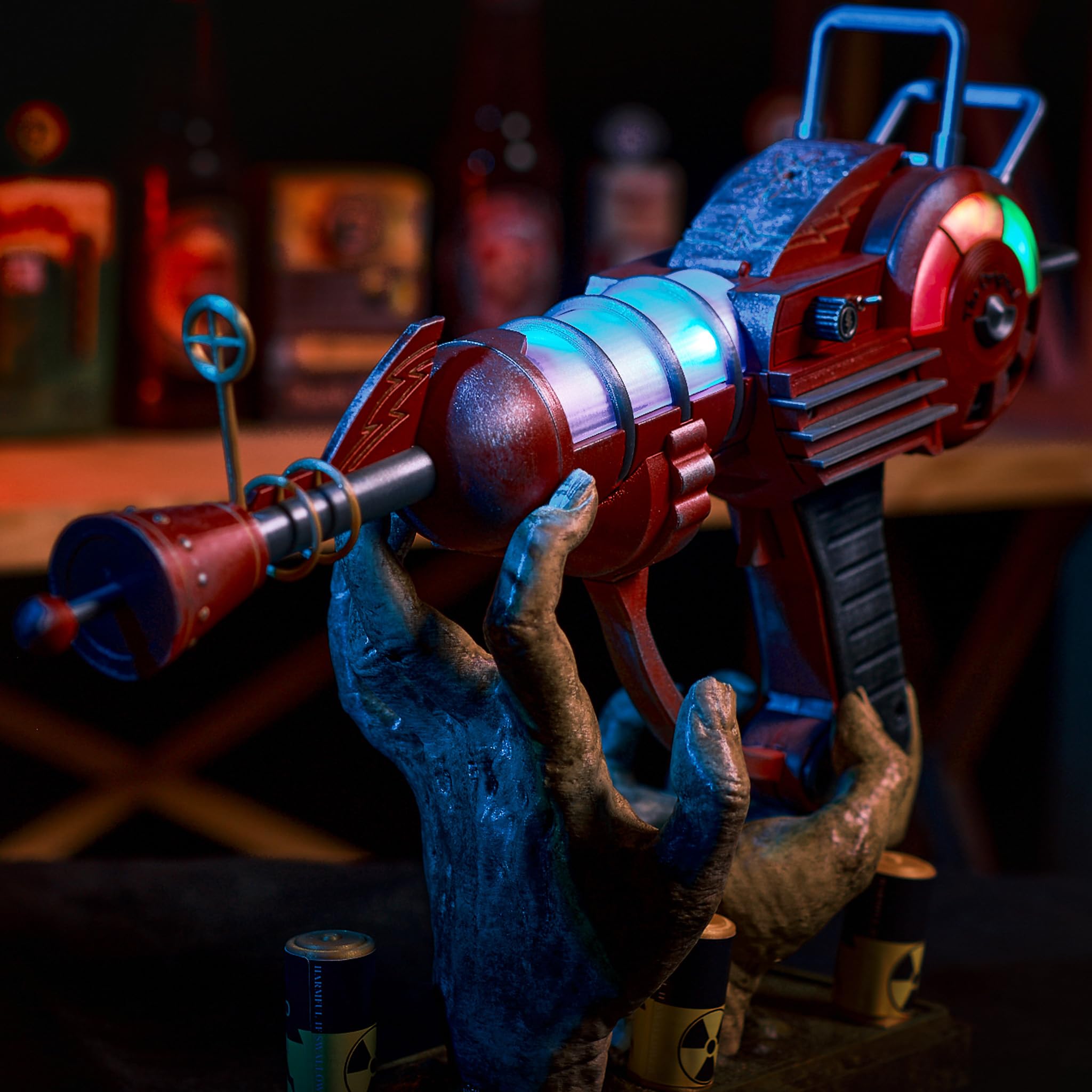 Ray Gun LED Lights Replica - Call of Duty Zombies Cosplay Prop with Zombie Stand & 2 Extra Battery Cell Replicas | Perfect for Gaming Collectors, Halloween Costumes & Themed Parties