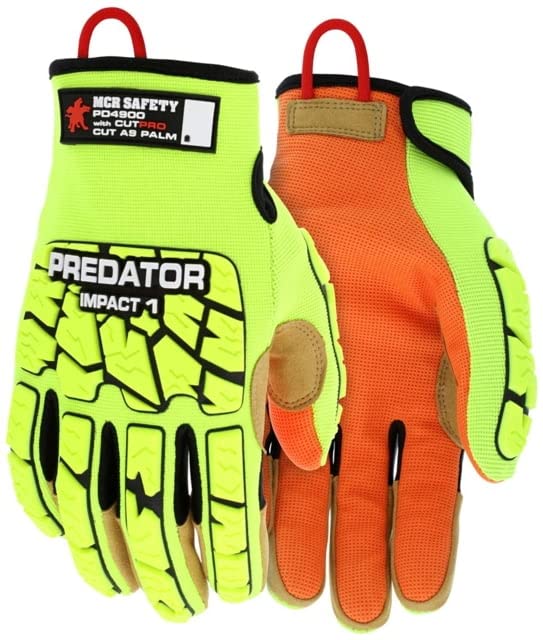 MCR Safety PD4900XL Predator Mechanic Gloves - High Visibility Cut Resistant Work Gloves (X-Large, 1 Pair) for Automotive Repair, Construction & Industrial Safety