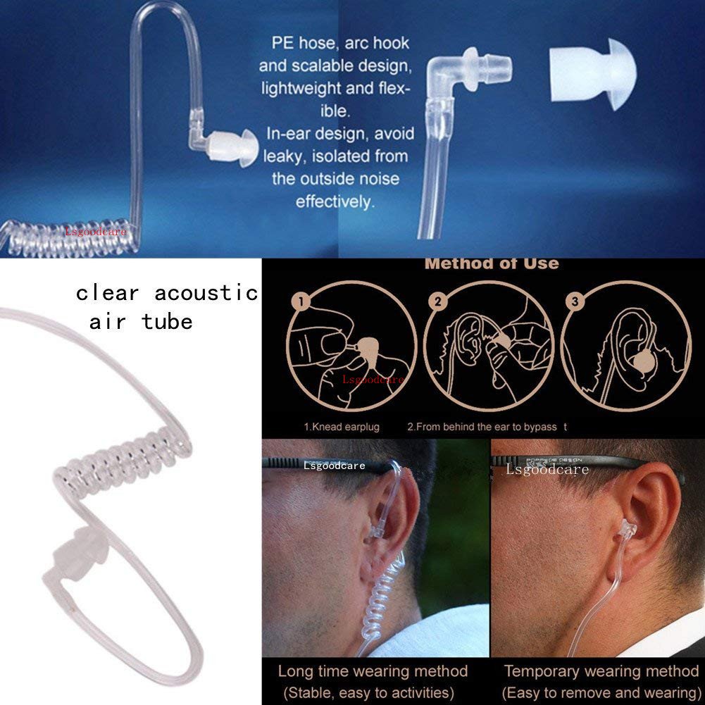 Lsgoodcare 10-Pack Replacement Covert Acoustic Air Coil Audio Tube with Earbuds - Compatible with Motorola, Kenwood, Icom, Yaesu Two-Way Radios - FBI Covert Surveillance Earpiece Headset for Law Enforcement & Security Professionals