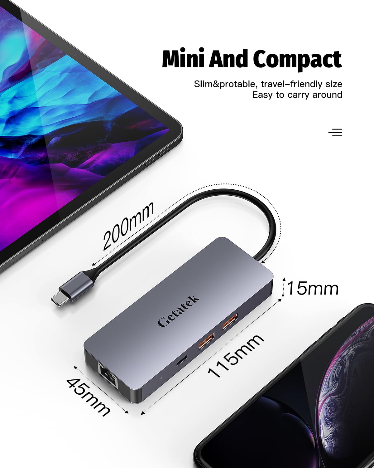 6-in-1 USB C Hub with Ethernet, 4K HDMI, 3 USB 3.0 Ports & 100W PD Charging - Compatible with MacBook, Dell, Lenovo, iPhone 15/Pro Max - Perfect for Work, Travel & Home Office Connectivity