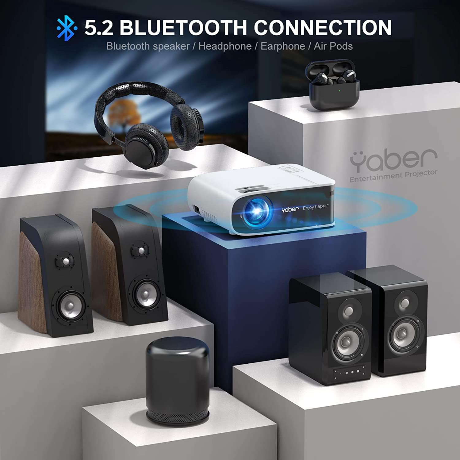 YABER V8 4K WiFi 6 Bluetooth Projector - Native 1080P Portable Outdoor Movie Projector with 200