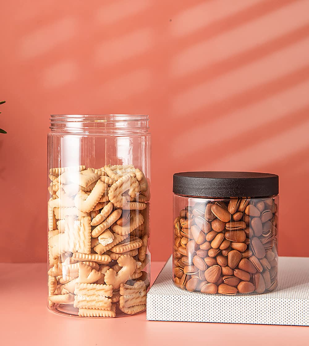 Lawei 12 Pack 16 Oz Clear Plastic Jars with Black Screw Lids - Airtight PET Food Storage Containers for Dry Food, Spices, Nuts, Candy & Honey - Perfect for Kitchen Pantry Organization & Bulk Food Storage