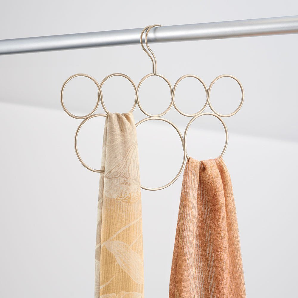 Classic 8-Loop Scarf Organizer - Pearl Champagne Color | Stylish Scarf Storage for Closet, Dresser & Travel Accessories