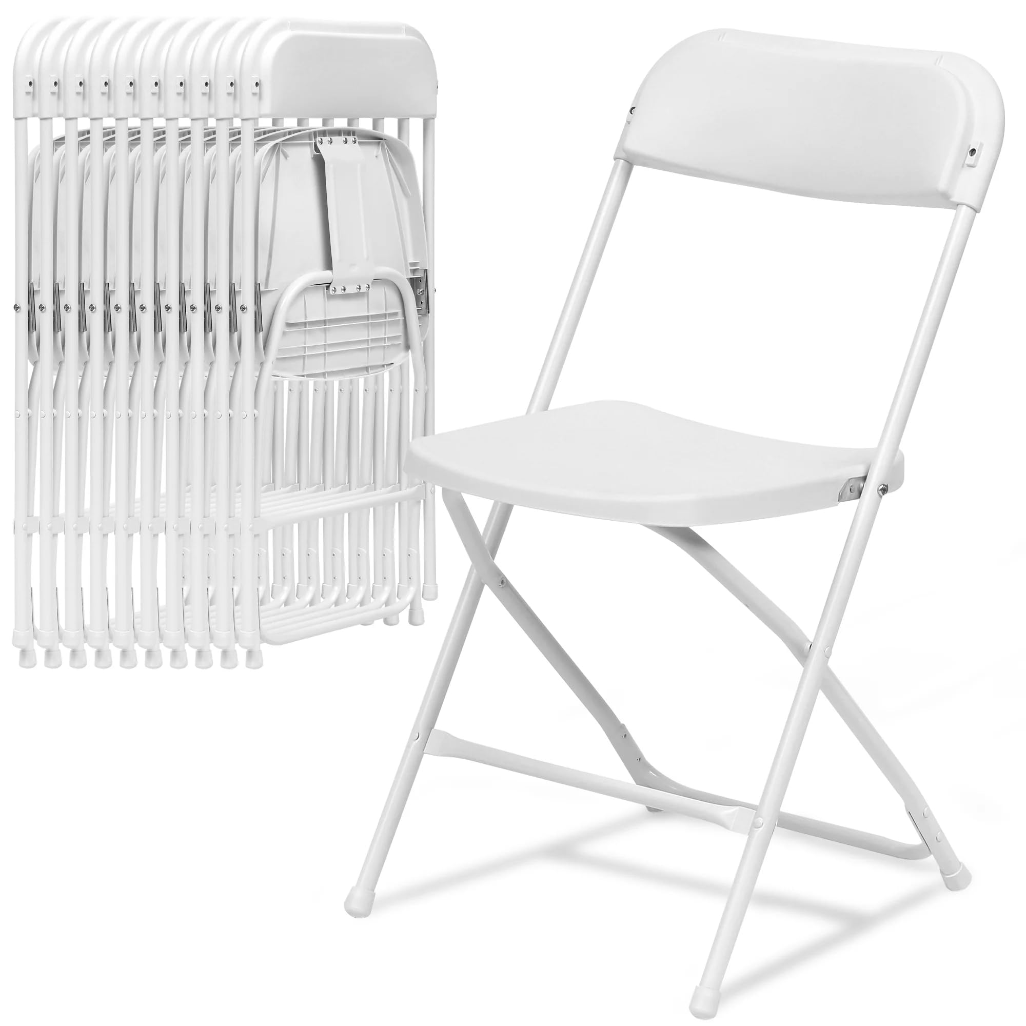 SEALAMB 10-Pack White Plastic Folding Chairs - Heavy Duty 350lbs Capacity Indoor/Outdoor Party Chairs with Steel Frame - Perfect for Weddings, Events, Office Use & Commercial Gatherings - Portable & Space-Saving for Home, Garden & Banquet Halls