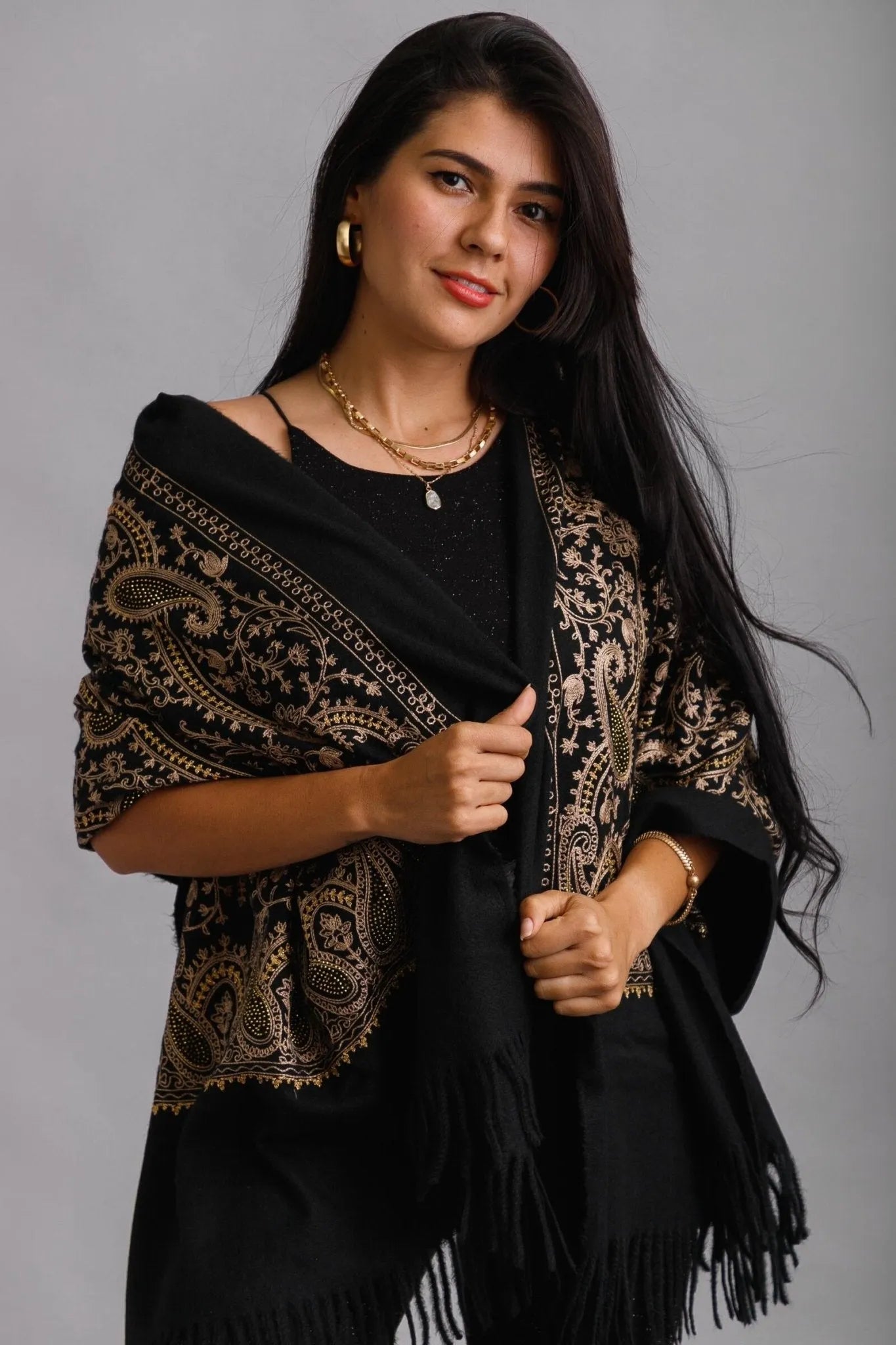Elegant Reversible Embroidered Scarf for Women - Shimmering Fashion Accessory for Fall & Winter Outfits, Parties and Special Occasions