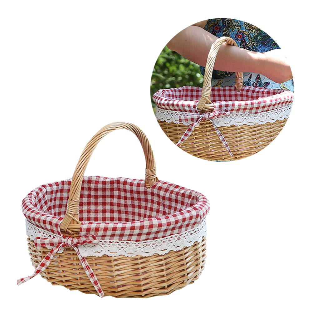 Natural Woven Rattan Basket with Handle - Oval Storage Bin for Food Serving, Fruit Display, Home Decor & Wedding - Eco-Friendly Wicker Organizer for Kitchen, Living Room, Outdoor & Kids Room