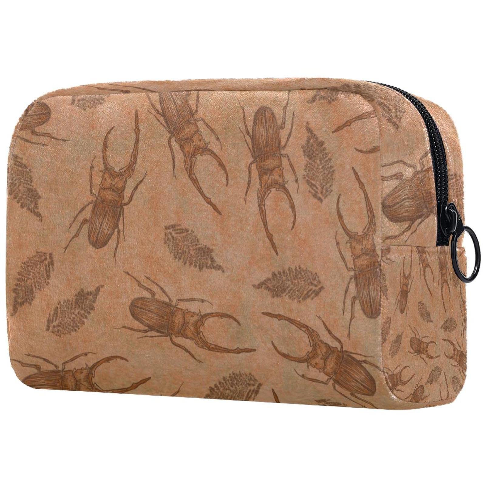 Waterproof Travel Makeup Bag for Women - Portable Cosmetic Organizer with Leaves & Insect Print - Perfect for Toiletries, Makeup, Jewelry Storage on Trips & Vacations