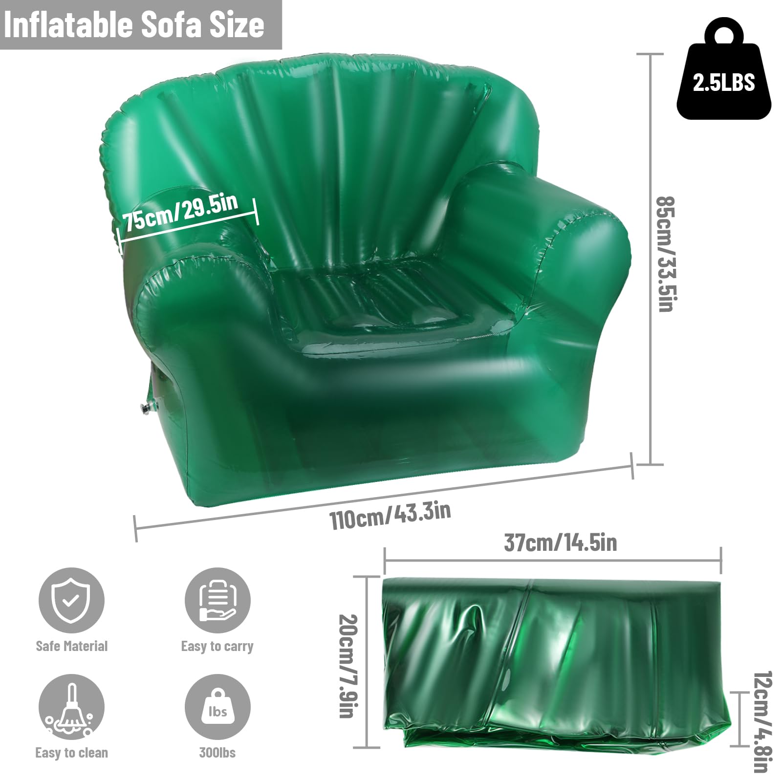 Best Inflatable Chair - Portable Inflatable Sofa for Indoor & Outdoor Use | 300lbs Weight Capacity | Perfect for Bedroom, Living Room, Patio, Office, Beach, Travel, Party & Events | Lightweight & Easy to Carry for Camping, Picnics & Poolside Relaxation